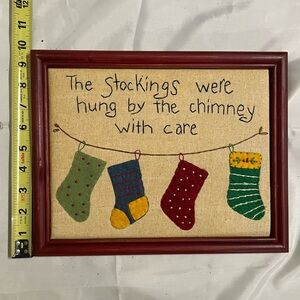 Holiday Stockings Wall Art - Red Framed Christmas Sign
